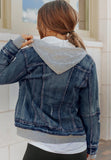 Fake Two-Piece Hooded Zip-Up Denim Jacket - felvior
