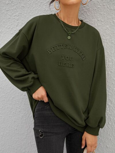 Stereoscopic Letter Round Neck Long Sleeve Sweatshirt - felvior