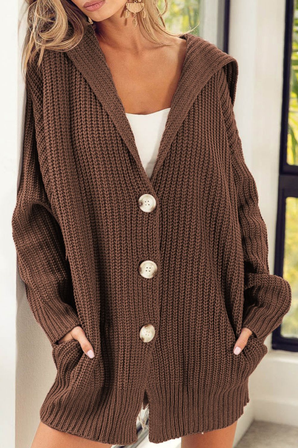 Button Down Collared Neck Cardigan - felvior