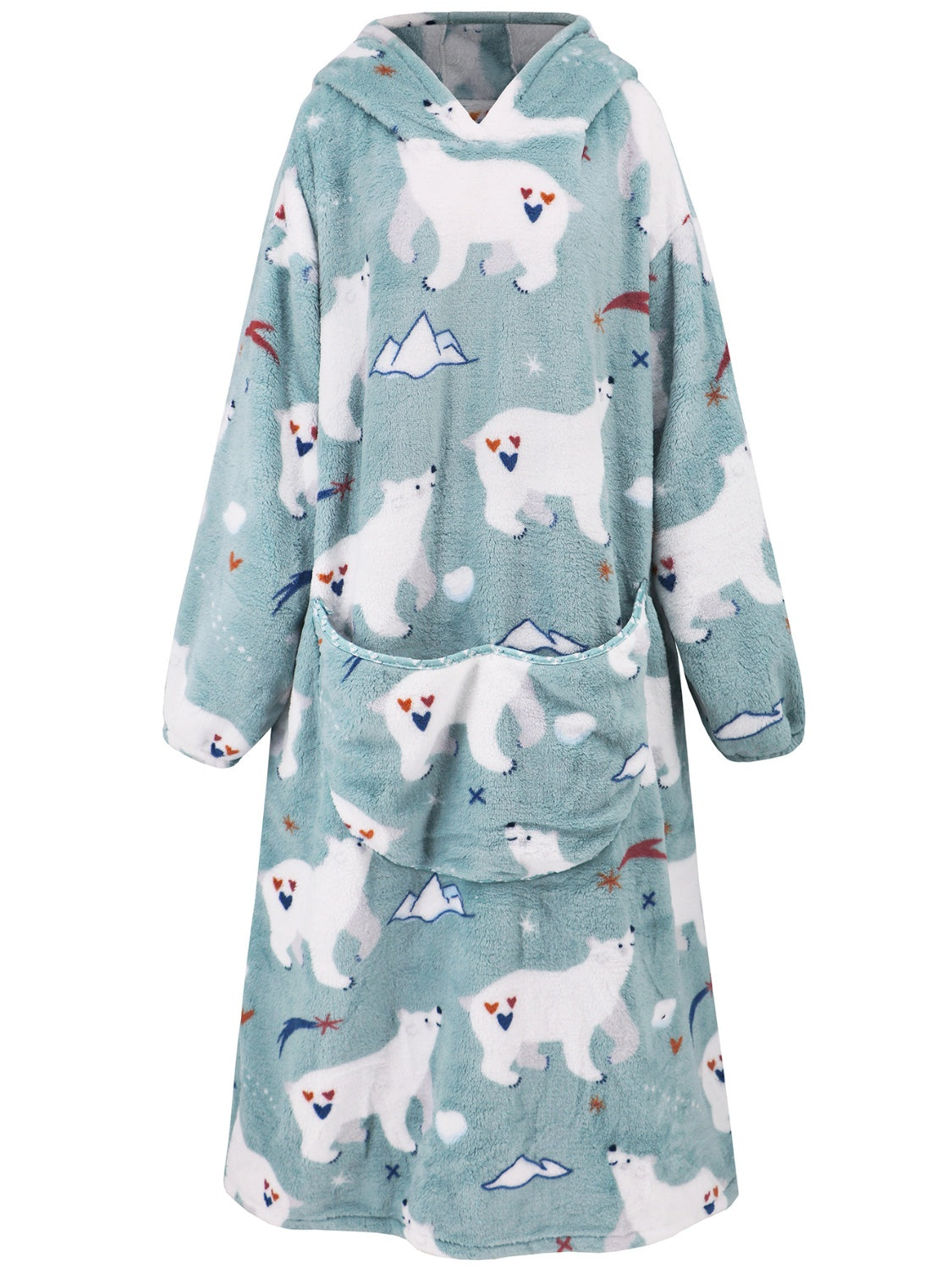 Fuzzy Pocketed Long Sleeve Hooded Lounge Dress - felvior