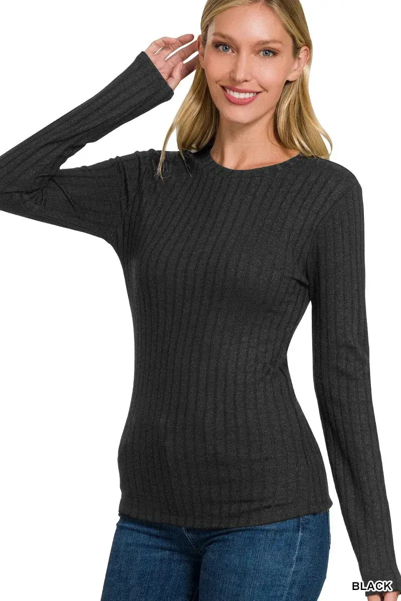 Zenana Ribbed Long Sleeve Round Neck T-Shirt Hauptbild
