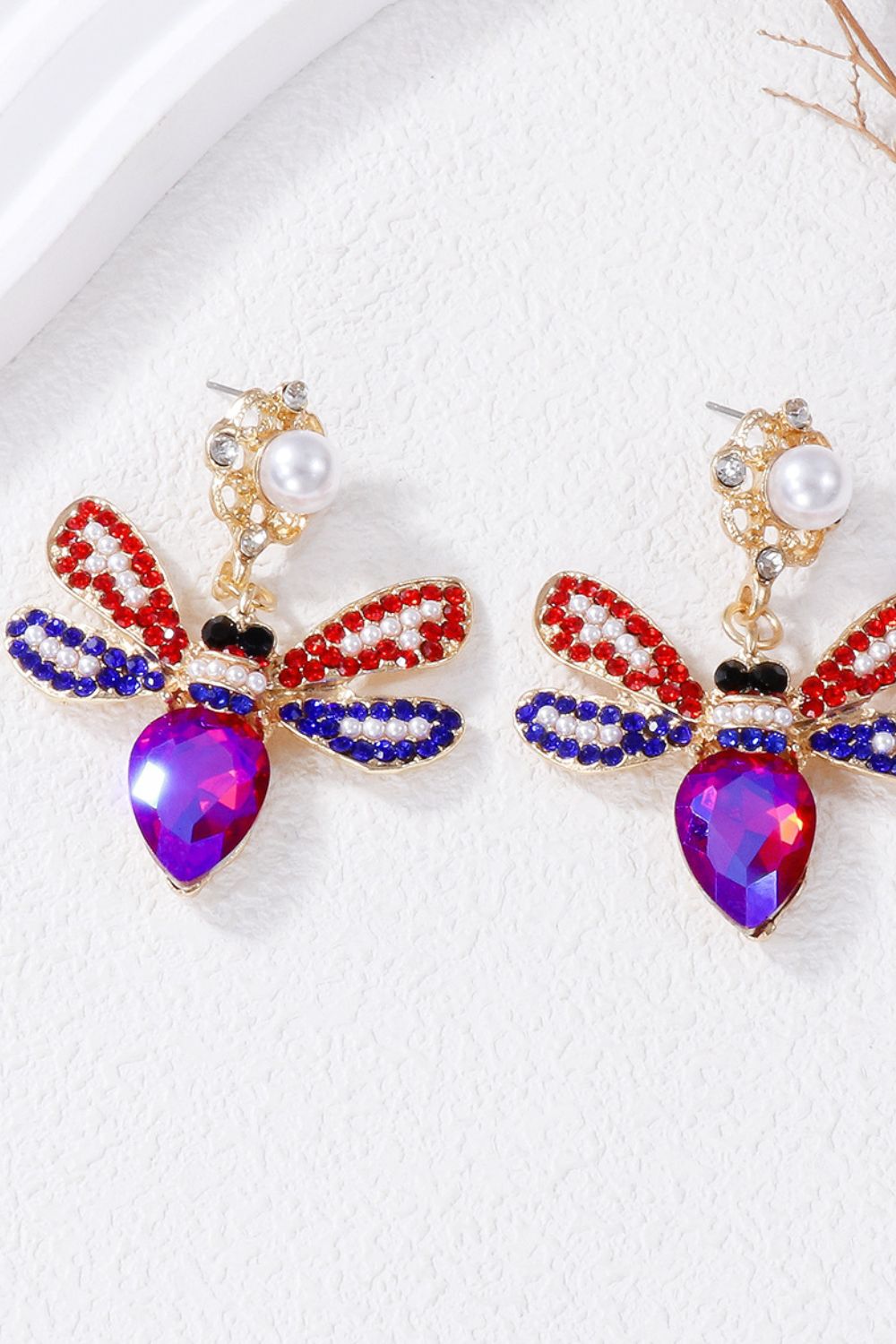 Natural Stone Bee Dangle Earrings - felvior