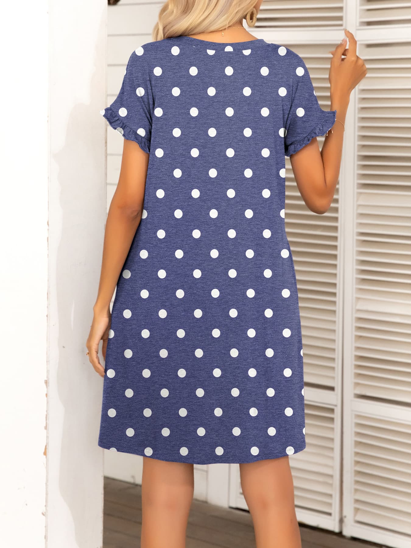 Round Neck Flounce Sleeve Dress with Pockets - felvior