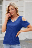 Sequin Cold Shoulder Short Sleeve Blouse - felvior
