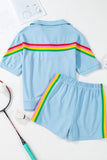 Rainbow Collared Short Sleeve Top and Shorts Set - felvior
