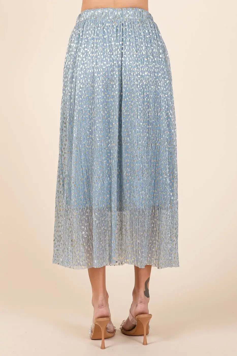 Mittoshop Metallic Glitter Speckle Print Elastic Midi Skirt