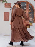 Plus Size V-Neck Ruffle Trim Maxi Dress - felvior