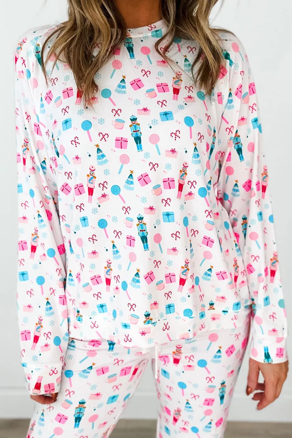Printed Round Neck Long Sleeve Top and Pants Lounge Set - felvior
