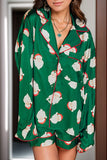 Santa Collared Neck Long Sleeve Top and Shorts Lounge Set - felvior