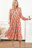 Floral Notched Neck Long Sleeve Dress - felvior