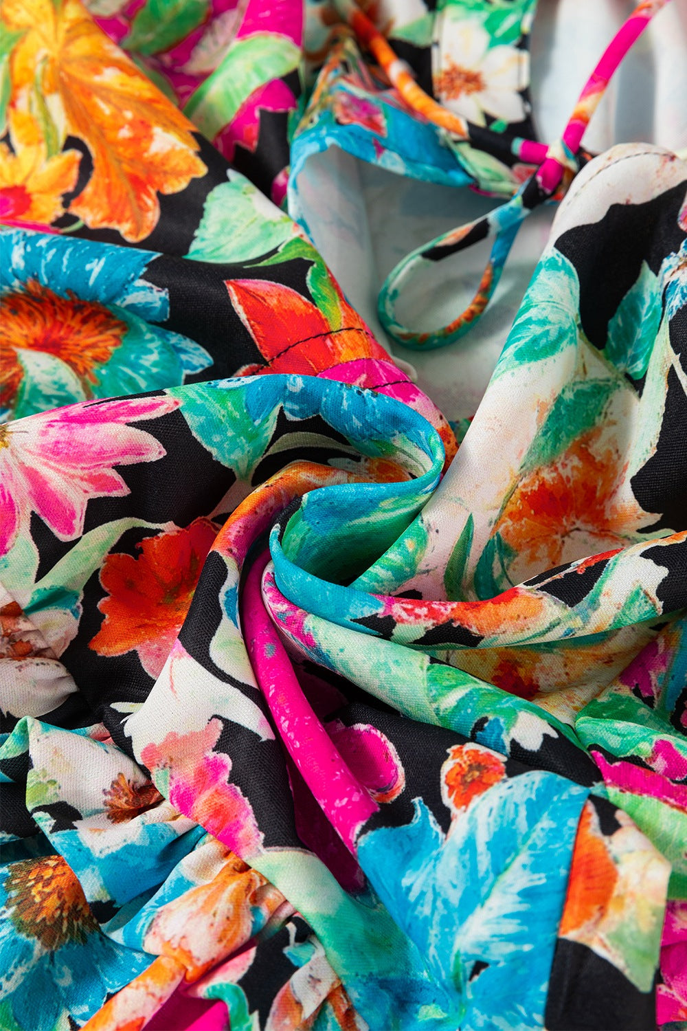 Floral Tie Neck Balloon Sleeve Blouse - felvior