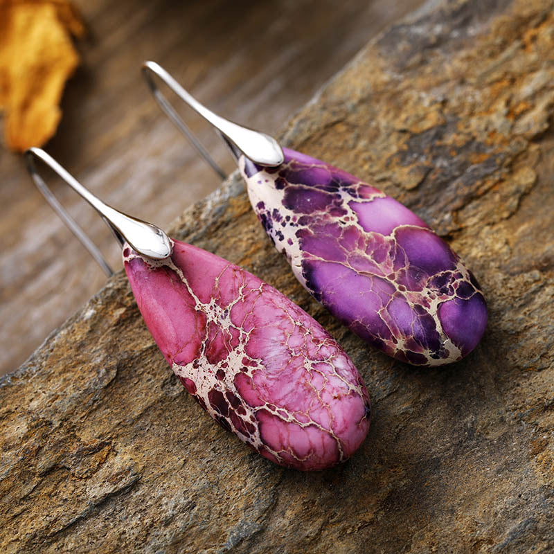 Teardrop Shape Natural Stone Dangle Earrings - felvior