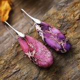 Teardrop Shape Natural Stone Dangle Earrings - felvior