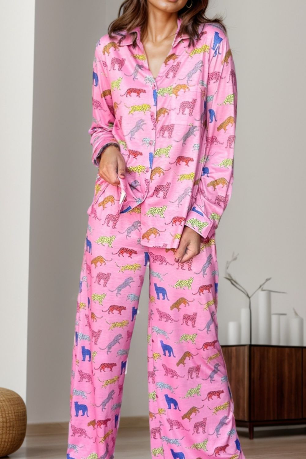 Pocketed Printed Top and Pants Lounge Set - felvior