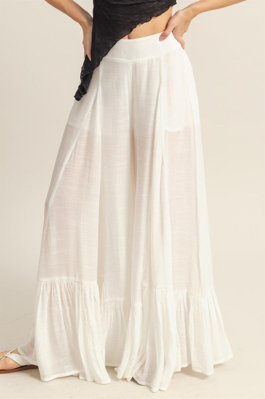 HYFVE High-Waist Ruffle Flared Wide Leg Pants - felvior