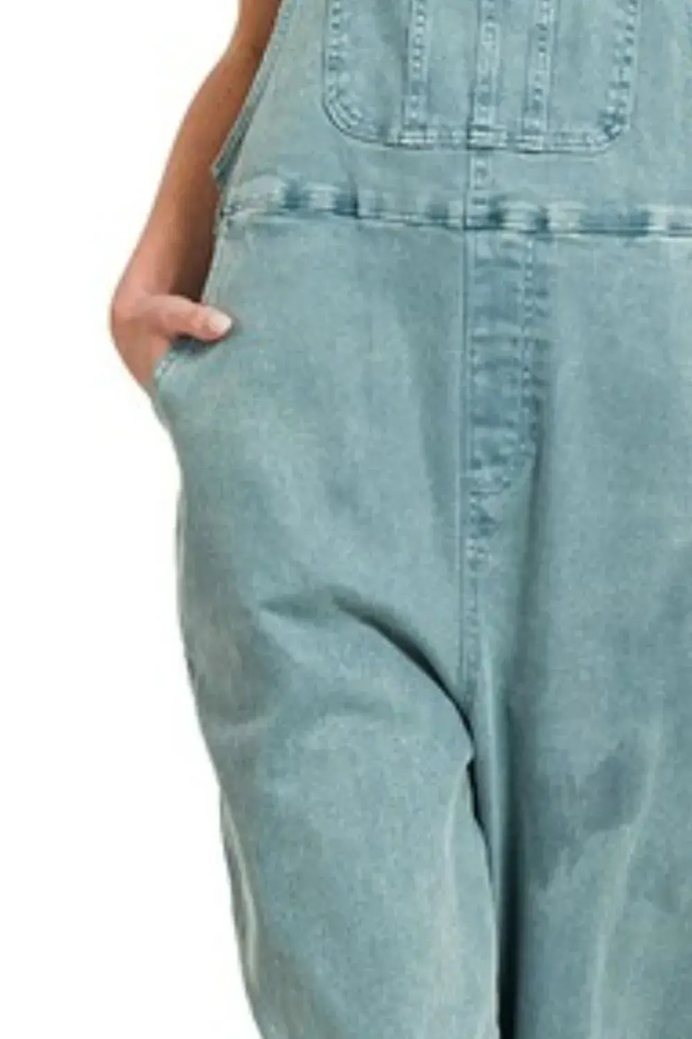 Zenana Washed Knot Strap Relaxed Fit Overalls