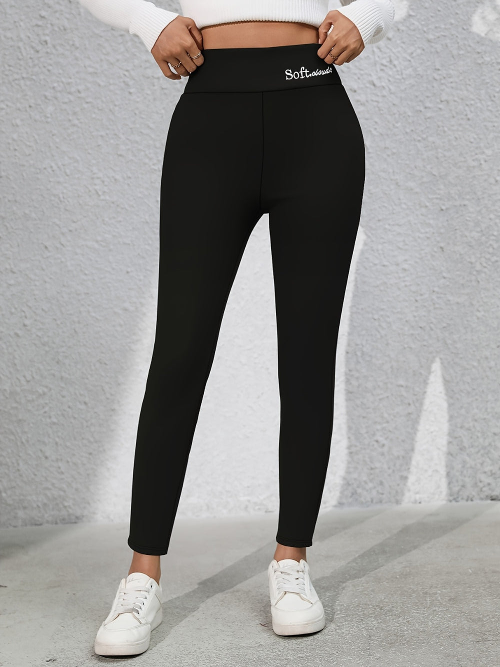 Full Size Letter Embroidered High Waist Leggings - felvior