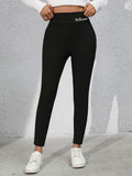 Full Size Letter Embroidered High Waist Leggings - felvior