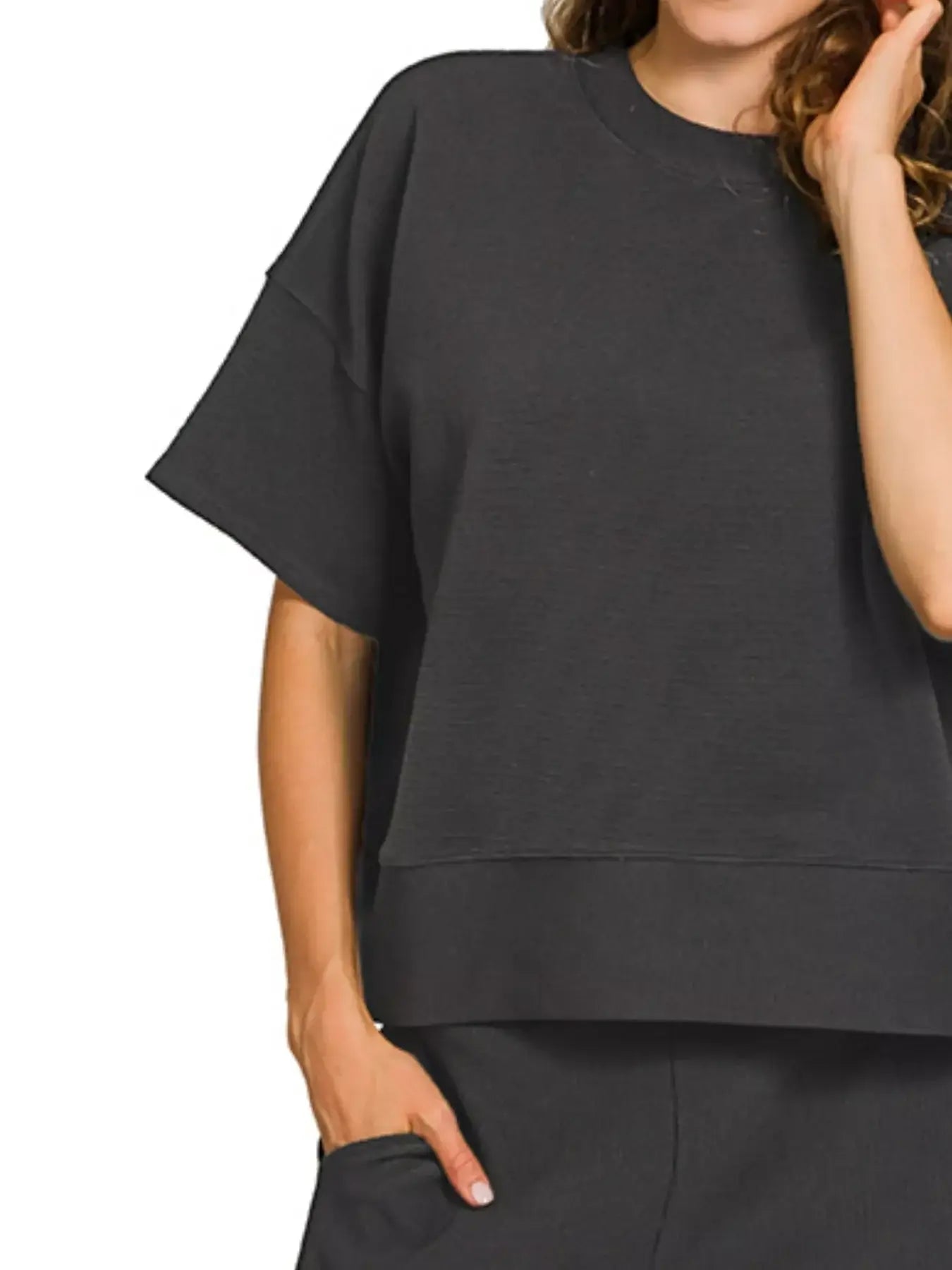 Zenana Ribbed Round Neck Tee & Pants Set