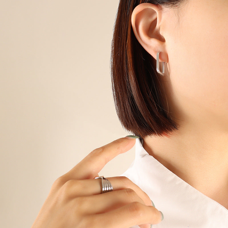 Titanium Steel Geometric Huggie Earrings - felvior