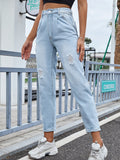 Distressed Straight Jeans with Pockets - felvior