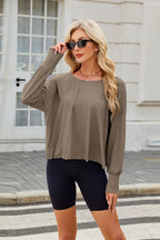 Backless Round Neck Long Sleeve T-Shirt