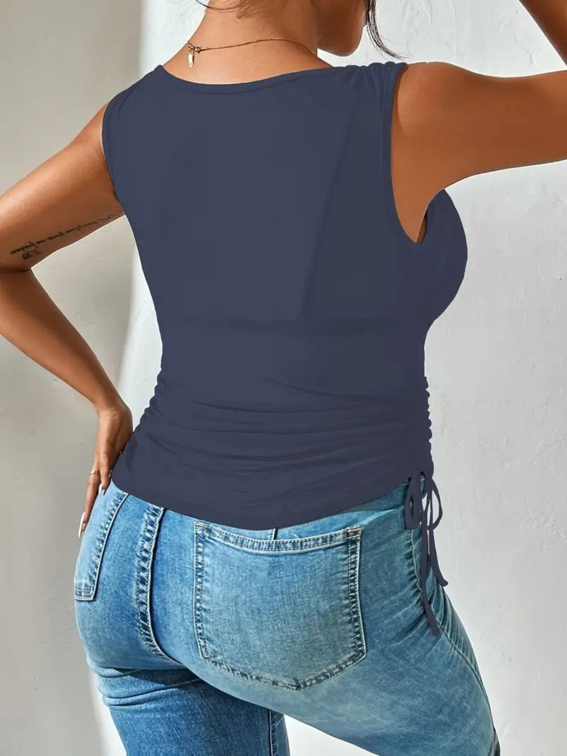 Side Drawstring Ruched Tank - felvior