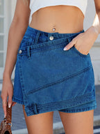 Asymmetrical Denim Skort with Pockets