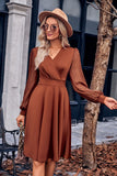Surplice Neck Swiss Dot Long Sleeve Dress - felvior