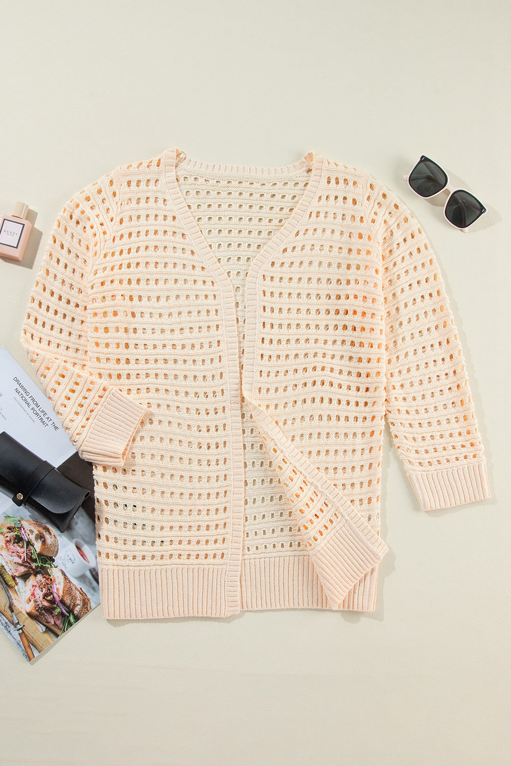 Openwork Open Front Cardigan - felvior