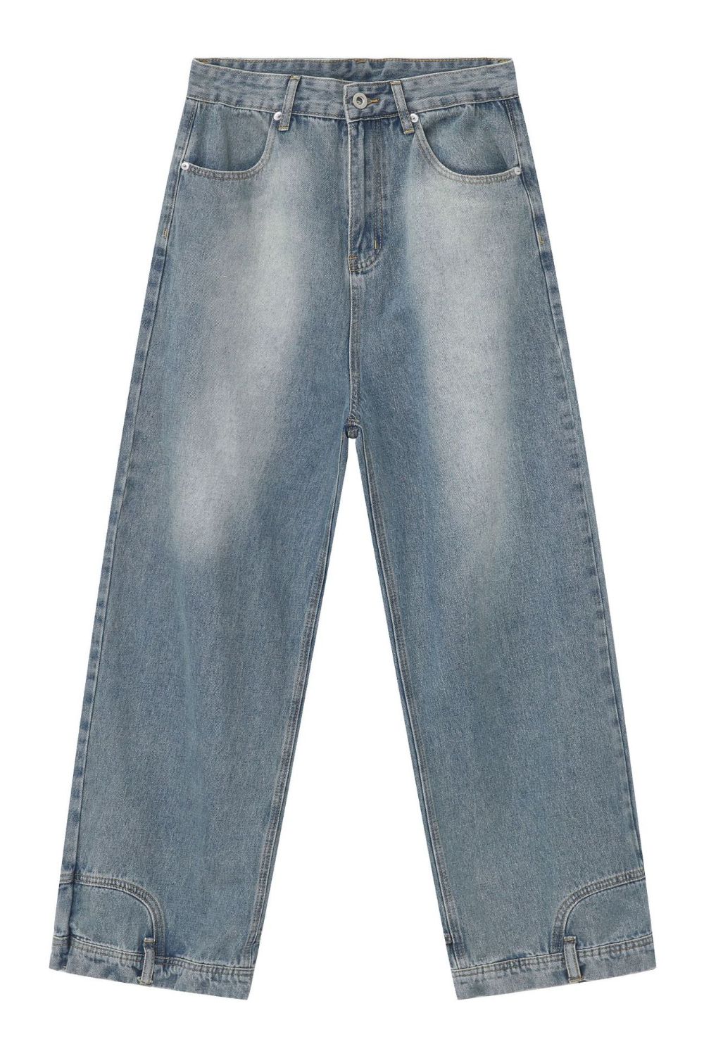 Men's Washed Loose Jeans with Pockets - felvior