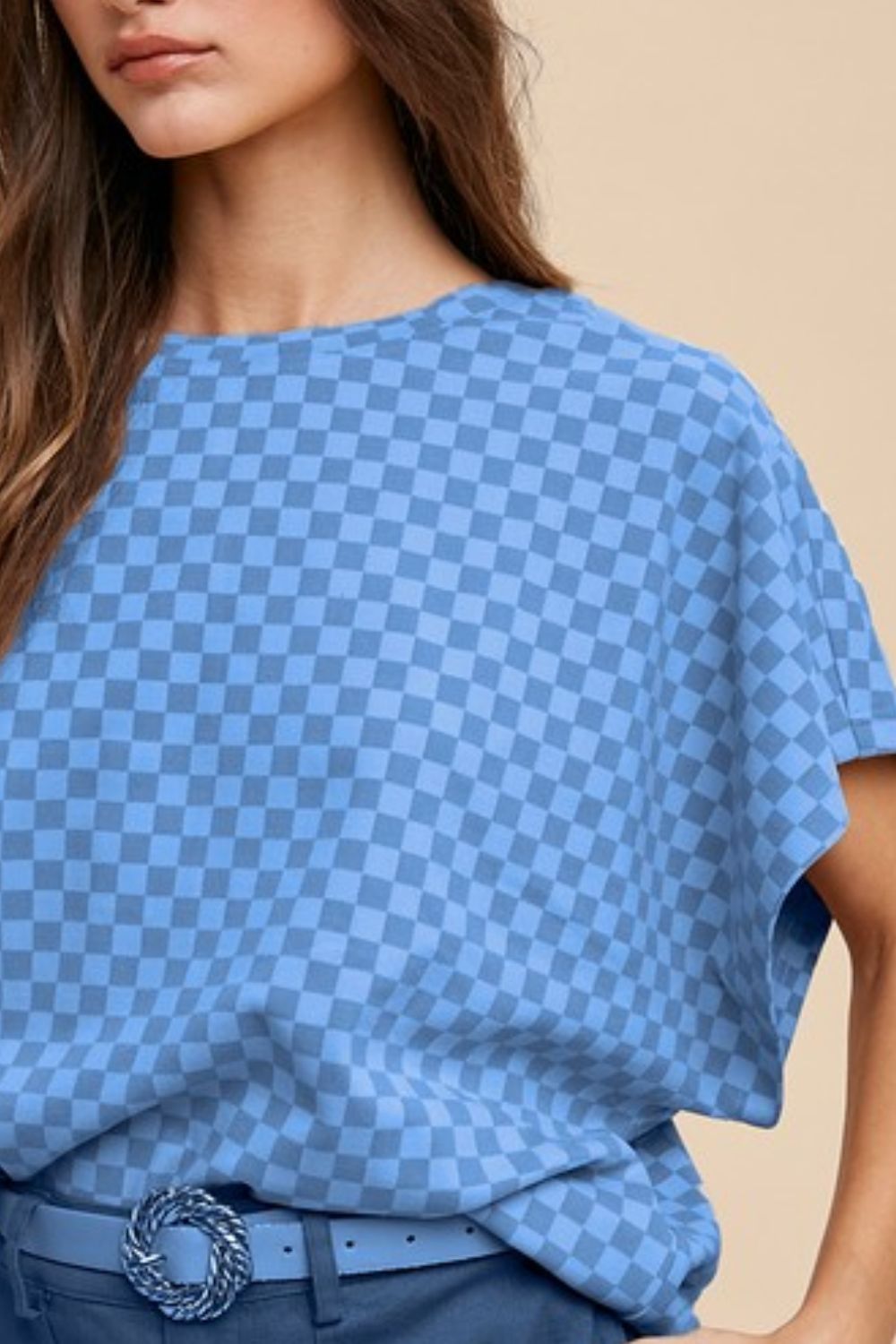 Annie Wear Checkered Round Neck Short Sleeve T-Shirt - felvior