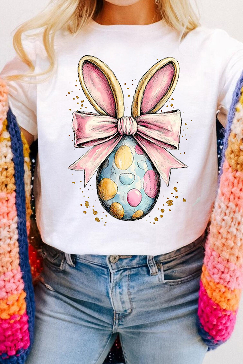 Easter Egg Bow Bunny Ear Graphic T-Shirt