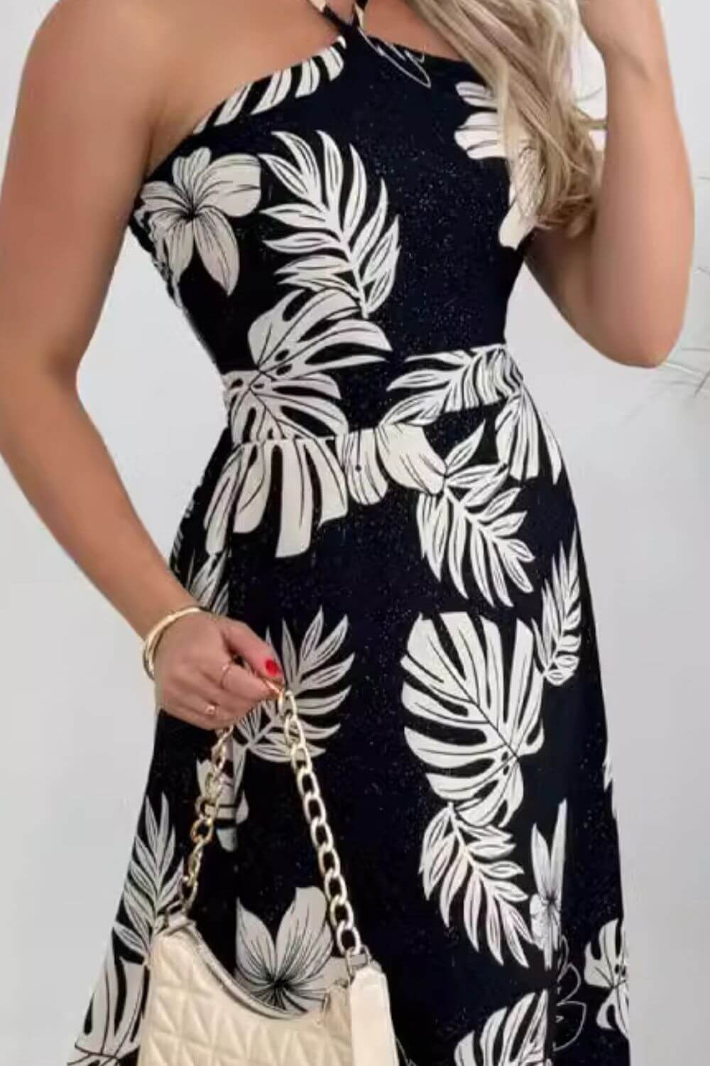 Smocked Printed Halter Neck Dress