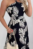 Smocked Printed Halter Neck Dress - felvior