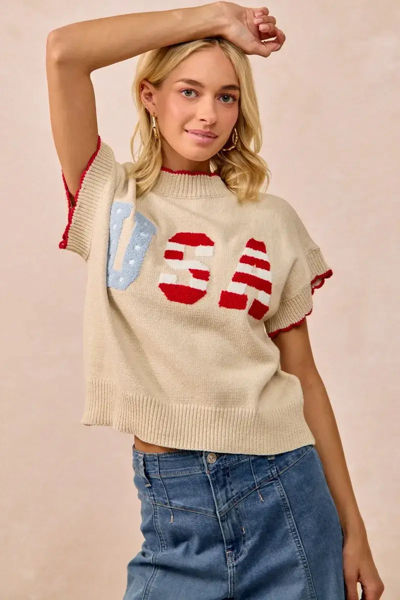 BiBi USA Patchwork Sweater Vest Top With Contrast Detail