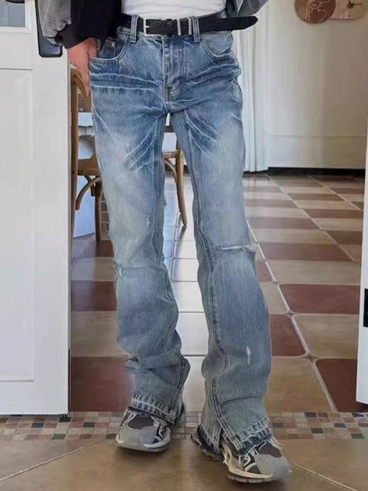 Men's Distressed Raw Hem Jeans - felvior