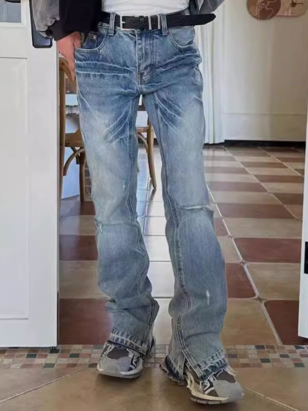 Men's Distressed Raw Hem Jeans