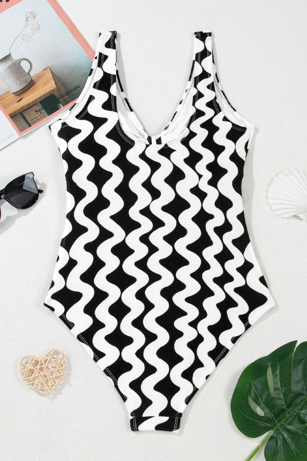 Tied Front Contrast Striped One-Piece Swimsuit - felvior