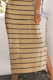 Striped Slit Sleeveless Maxi Dress - felvior