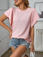 Textured Round Neck Short Sleeve Top