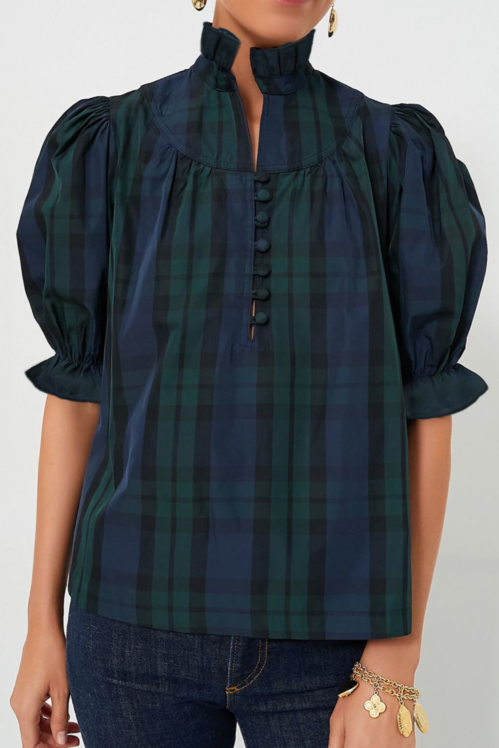 Puff Sleeve Frilled Trim Elegant Blouse - felvior
