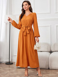 Tie Waist Puff Sleeve Maxi Dress - felvior