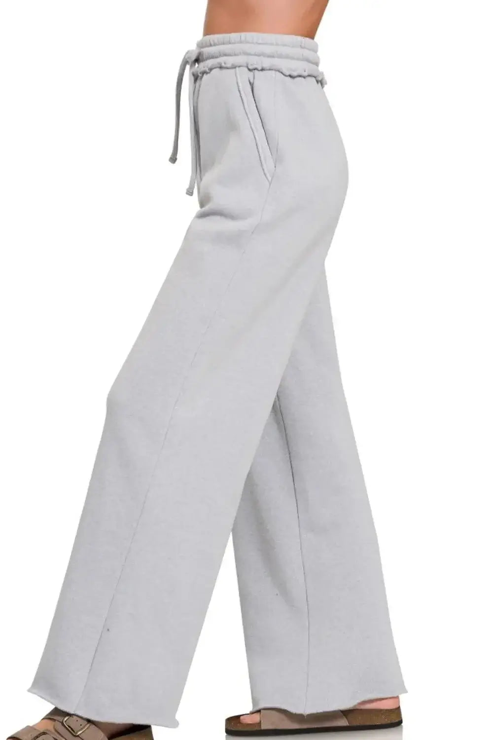 Zenana Fleece Exposed Seam Wide Leg Sweatpants