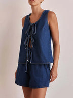 Tie Front Vest and Shorts Denim Set