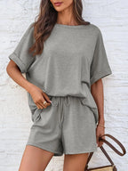Round Neck Short Sleeve Top and Shorts Set