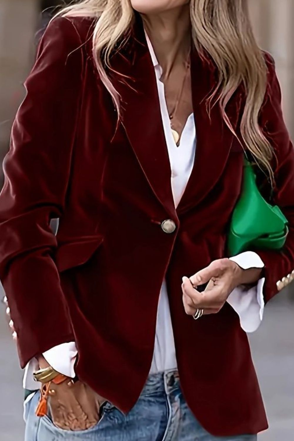 One Button Lapel Collar Long Sleeve Blazer - felvior