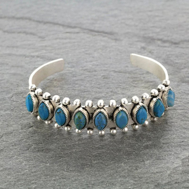 Artificial Turquoise Alloy Open Bracelet - felvior
