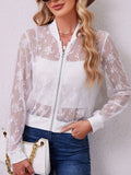 Lace Baseball Collar Zip Up Jacket - felvior