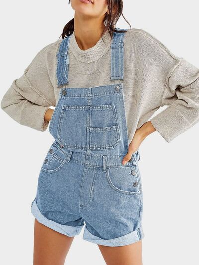 Pocketed Square Neck Wide Strap Denim Overalls - felvior